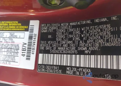 2006 Toyota Sienna Ce from USA, damaged, VIN 5TDZA23C36S482815